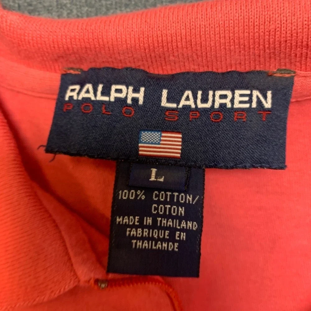 Ralph Lauren Polo Sport Shirt Mens Large Orange Cotton Golf Performance 1/4 Zip